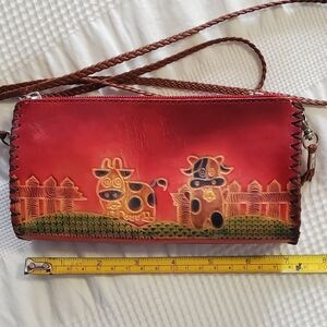 Red Leather Cow Design Crossbody Bag